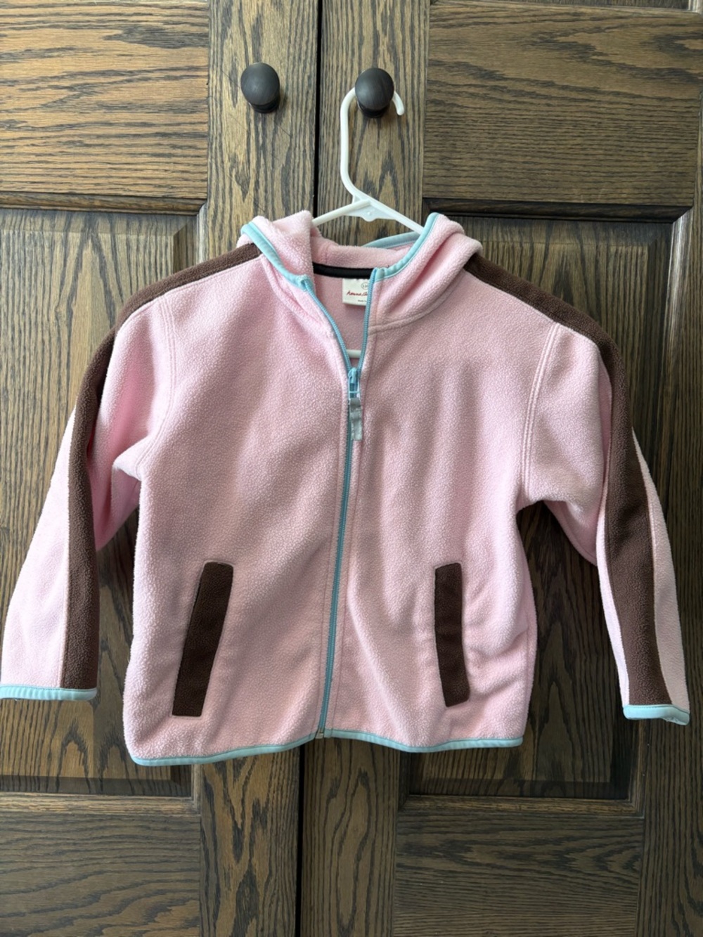 Hanna Andersson Pink Fleece Hooded Pea Coat with Brown Accents